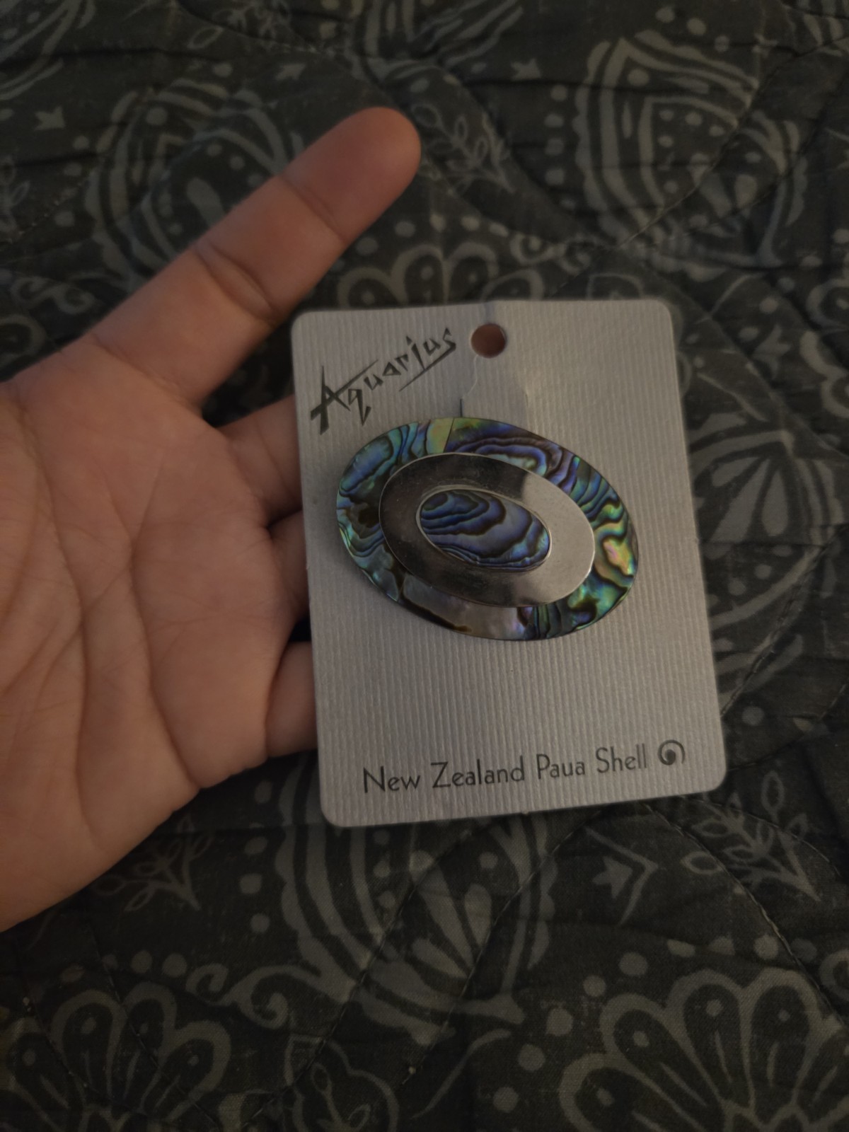 Abalone Shell Brooch Vintage Paua Shell Blue Green Silver 1960s 70s Shell…