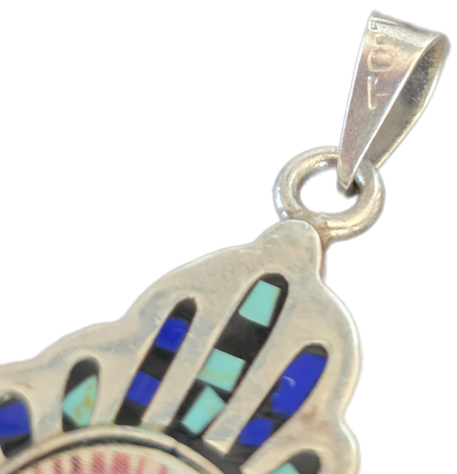 Large Sterling Silver Enamel Virgin Mary Pendant Blue Turquoise Religious Medal