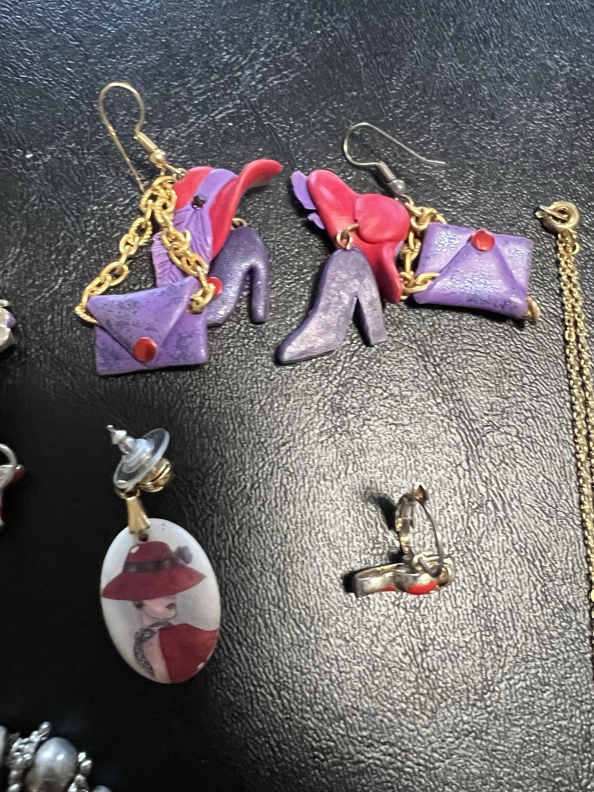 Red Hat Society Jewelry Lot Of 54 Brooches Bracelets Watch Necklaces Charms Box