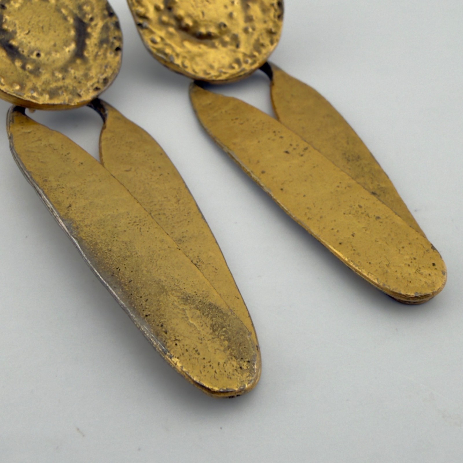 Alva Museum Replica Tribal Walking Sun Clip On Earrings Gold Tone Long Dangle