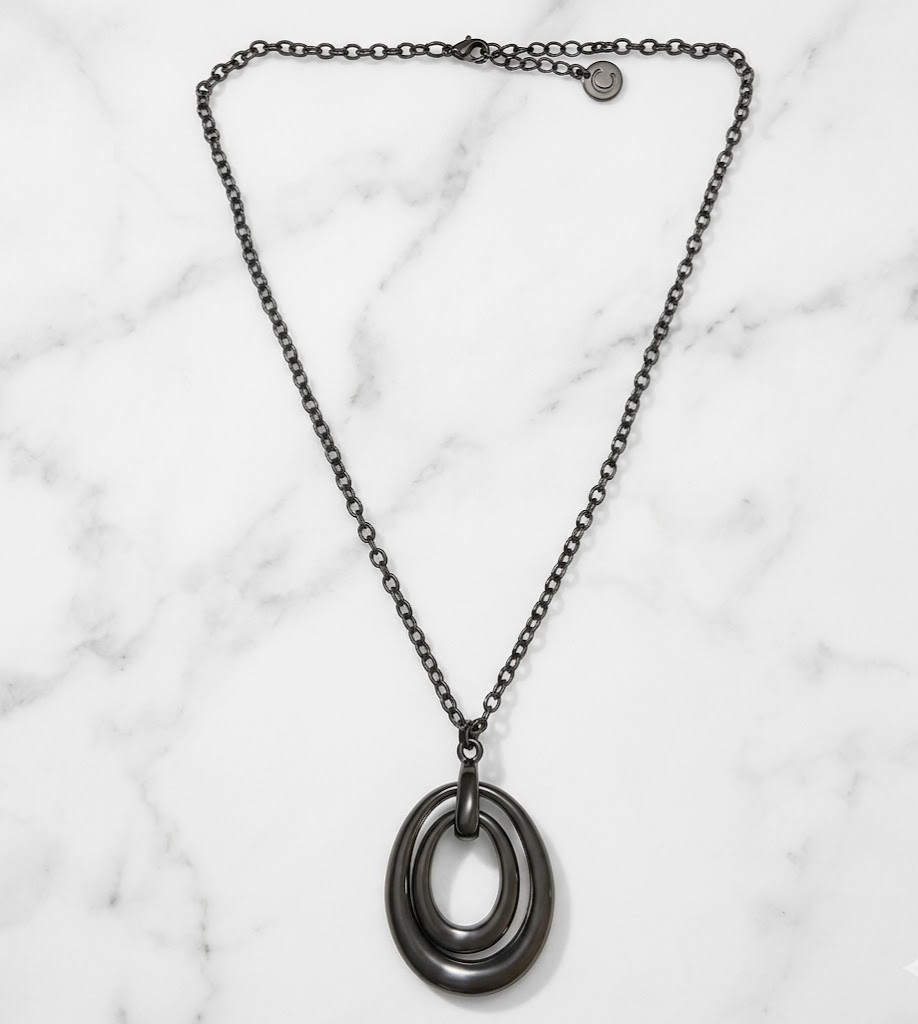Dark Gray Chain Pendant Necklace Oval Pendant y2k 2000s Vintage