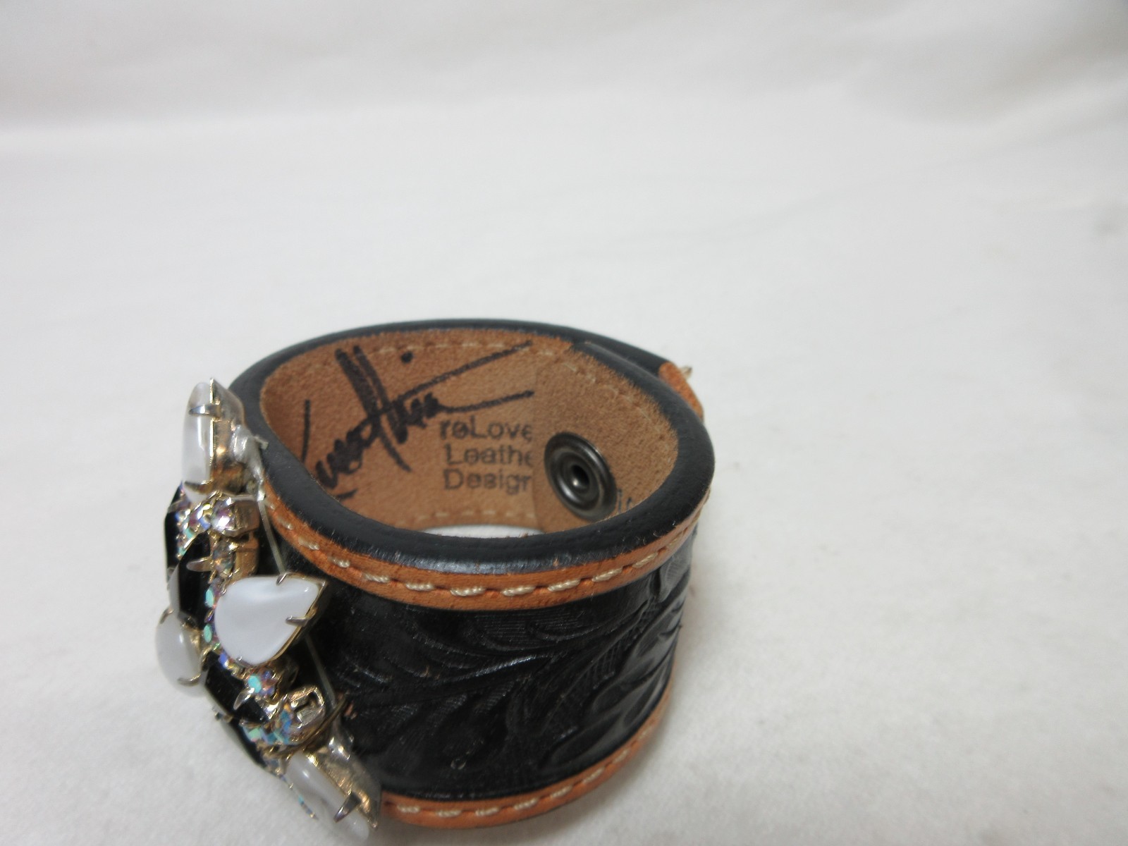 RE-LOVED LEATHER DESIGNS BRACELET WITH RHINESTONE STAR BY KENNEATHIA HAGEN #70