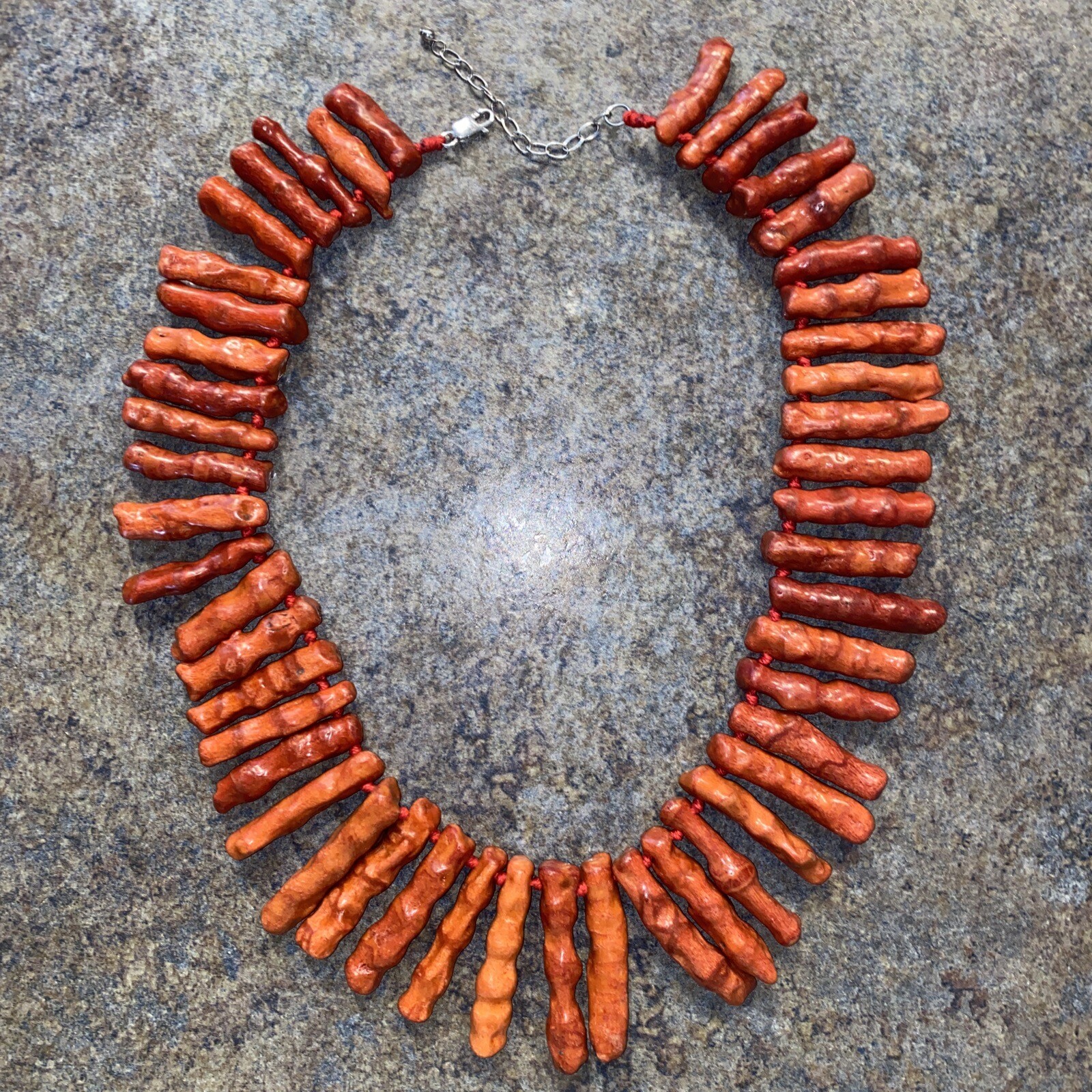GENUINE RED ORANGE BRANCH CORAL NECKLACE STERLING KNOTTED VINTAGE CORAL 20”