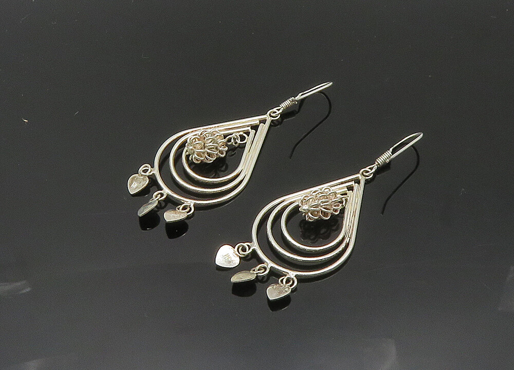925 Sterling Silver Vintage Shiny Open Tear Drop Dangle Earrings EG10121
