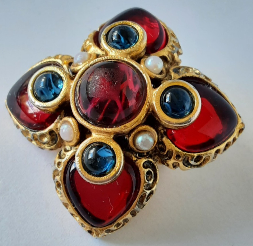 GRIPOIX GLASS~ BARRERA EARRINGS~ CABOCHON FAUX RUBIES~SAPPHIRES~PEARLS~