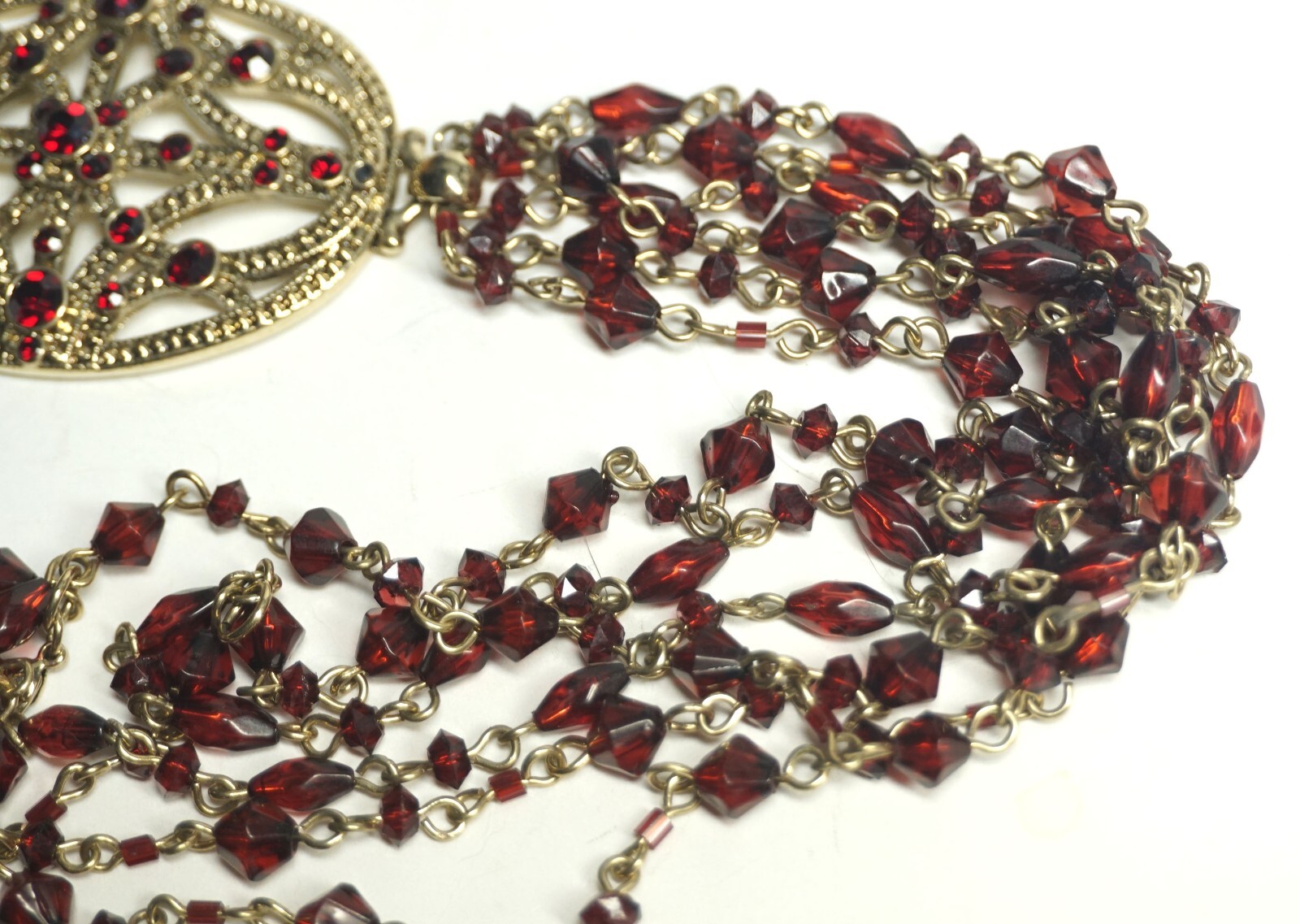 Vibrant & Darker Red Rhinestone & Acrylic Crystal Bead Pendant Necklace