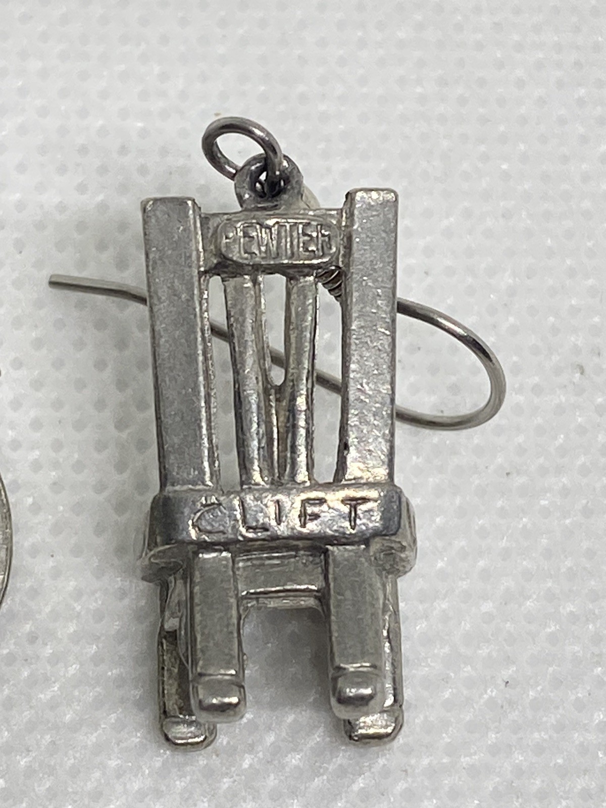 Vintage signed Clift Pewter figural Table & Chair Dangle Drop hook Earrings