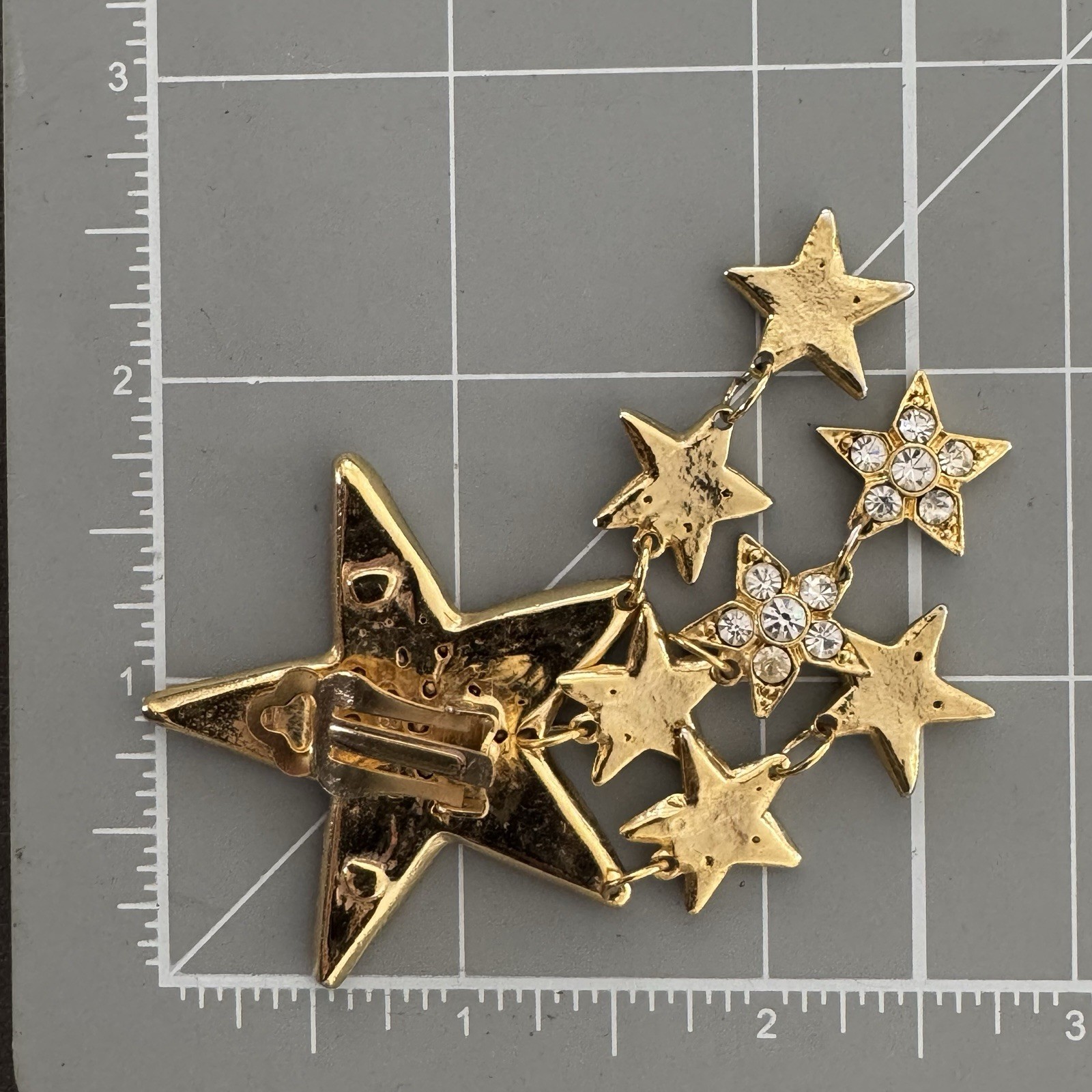 80s French Couture Austrian Pave Crystal Gold Tone Star Drop Runway Earrings