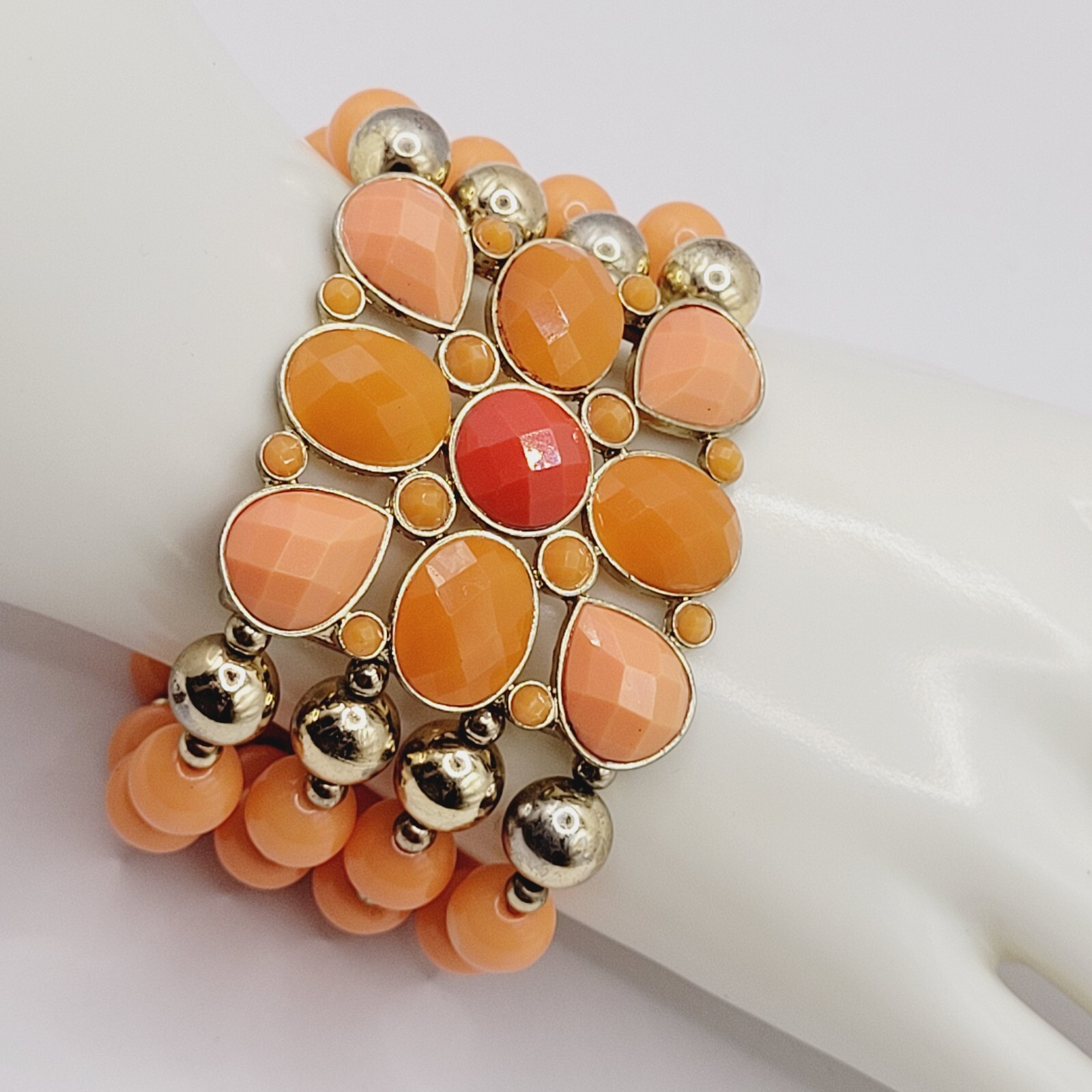 Orange Sherbet Melon Shade Wide Chunky Stretch Beaded Bangle Vintage Bracelet