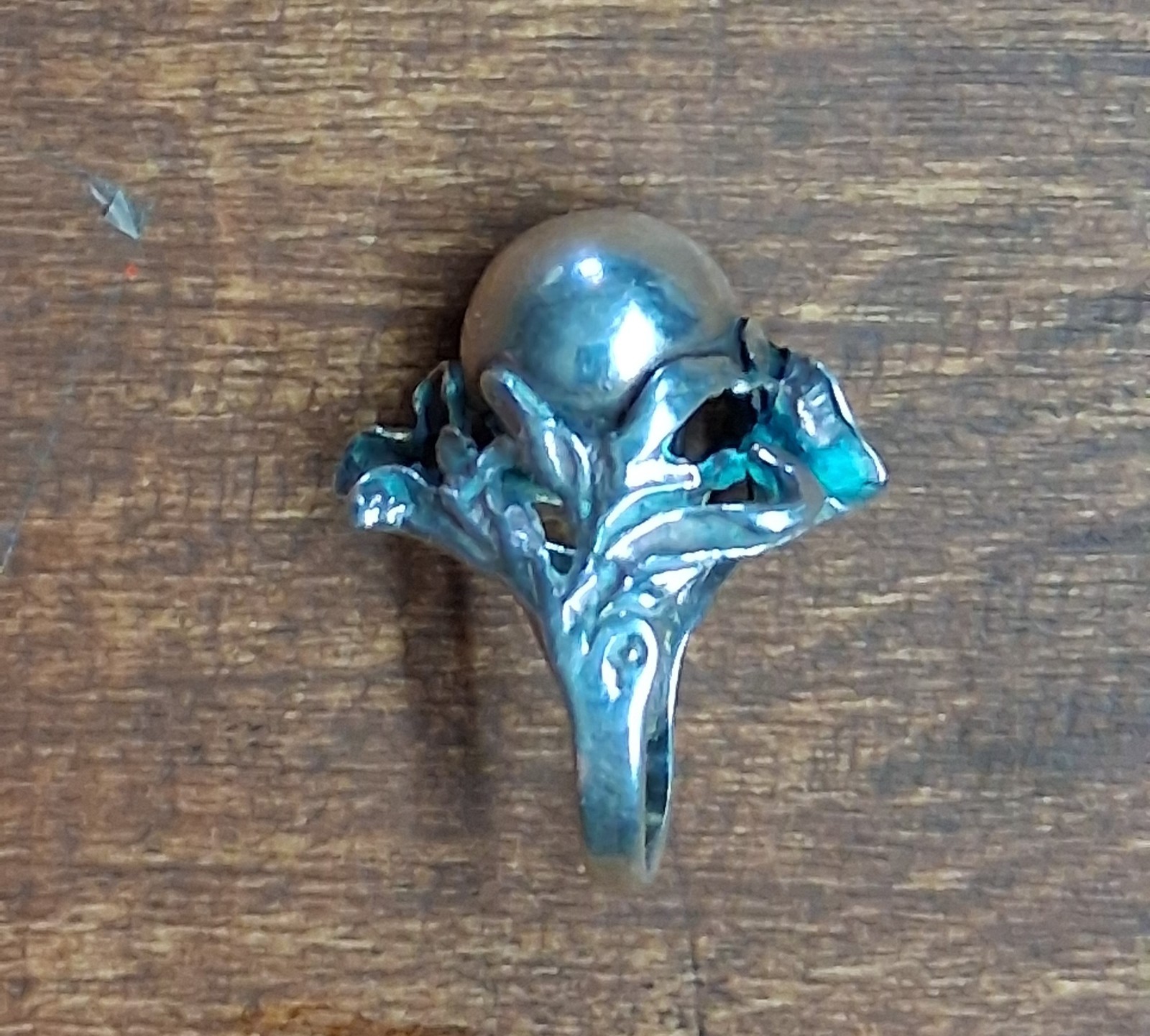 Vtg Sterling Silver Jens Petersen Art Nouveau Poppy Flower Perfume Orb Ring 2.75