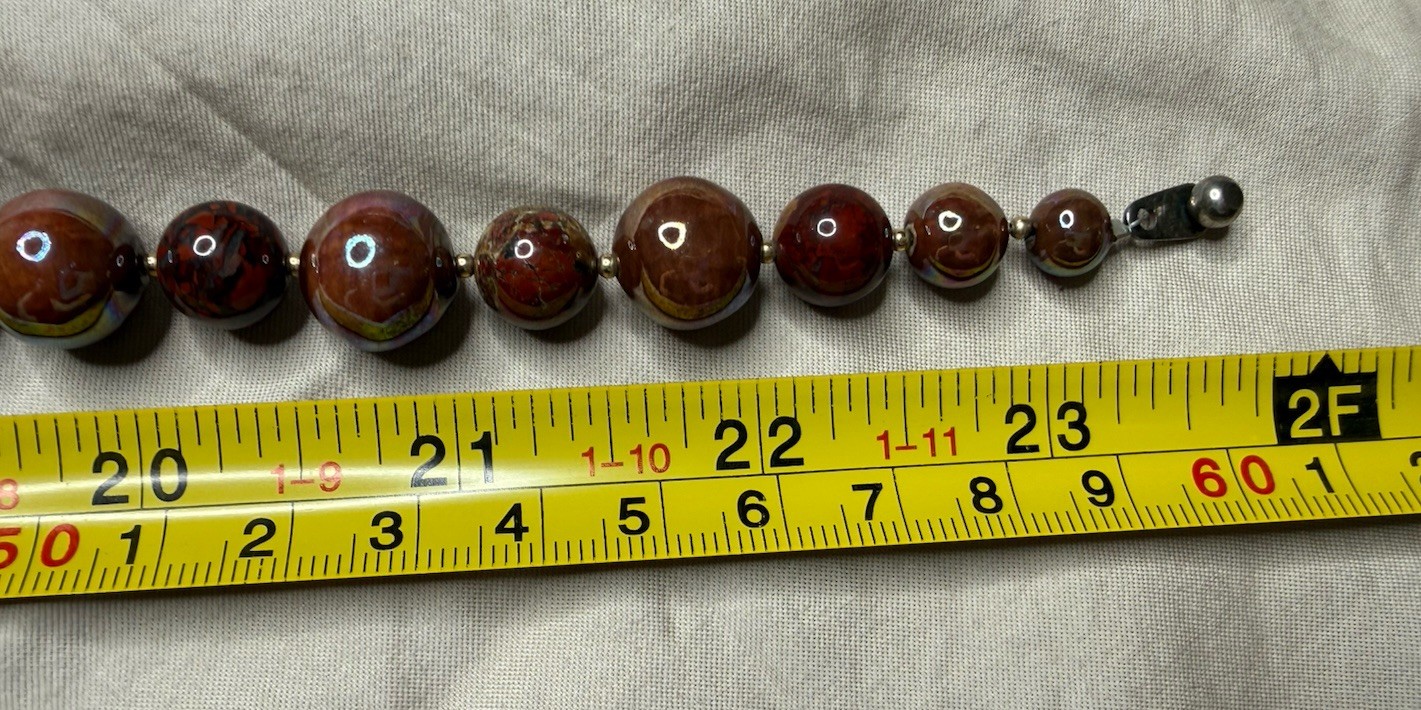 Vintage Graduated Marbled Bead Necklace Brown Red Iridescent 24” USA Pat