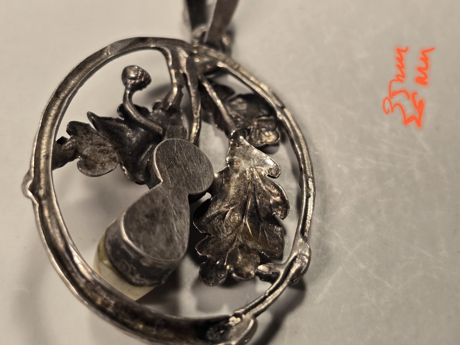 Antique Victorian Sterling Silver Pendant “An Acorn In Oak Leaves” – 35mm x 26mm
