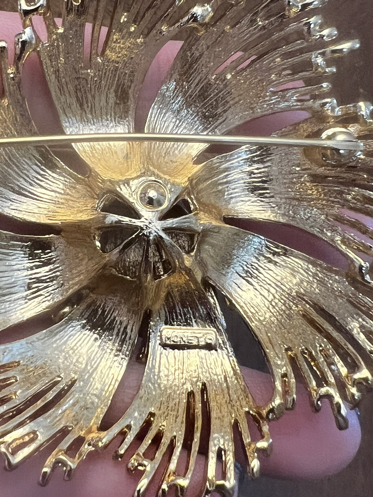 Vintage Monet Round Cluster Statement Brooch Textured Gold Tone Signed Nice!