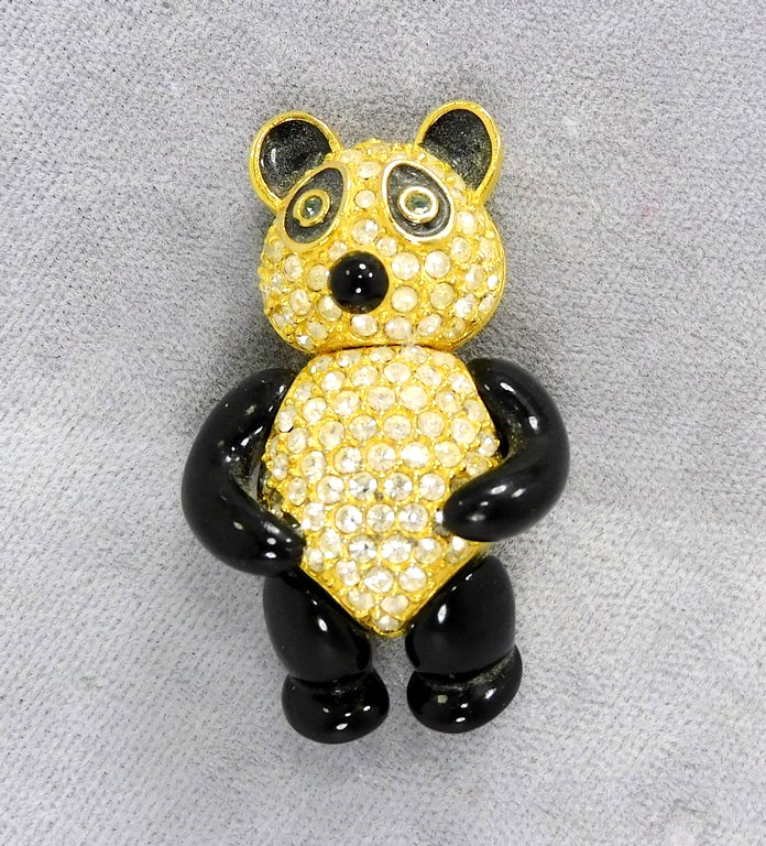 Joan Rivers Pave Crystal & Acrylic Articulated Panda Bear Brooch Costume Jewelry