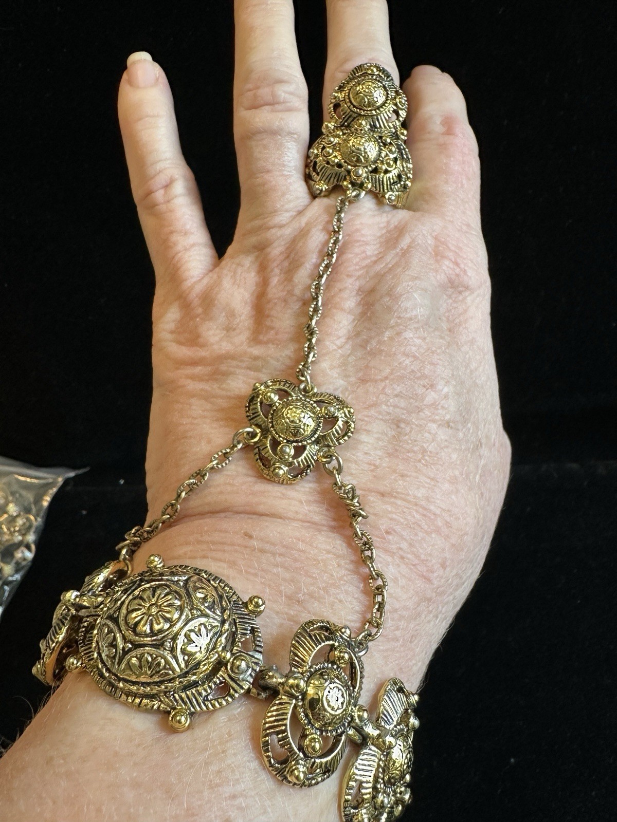 Vintage ethnic India Ring Bracelet combo appears to be heavy made gold plated