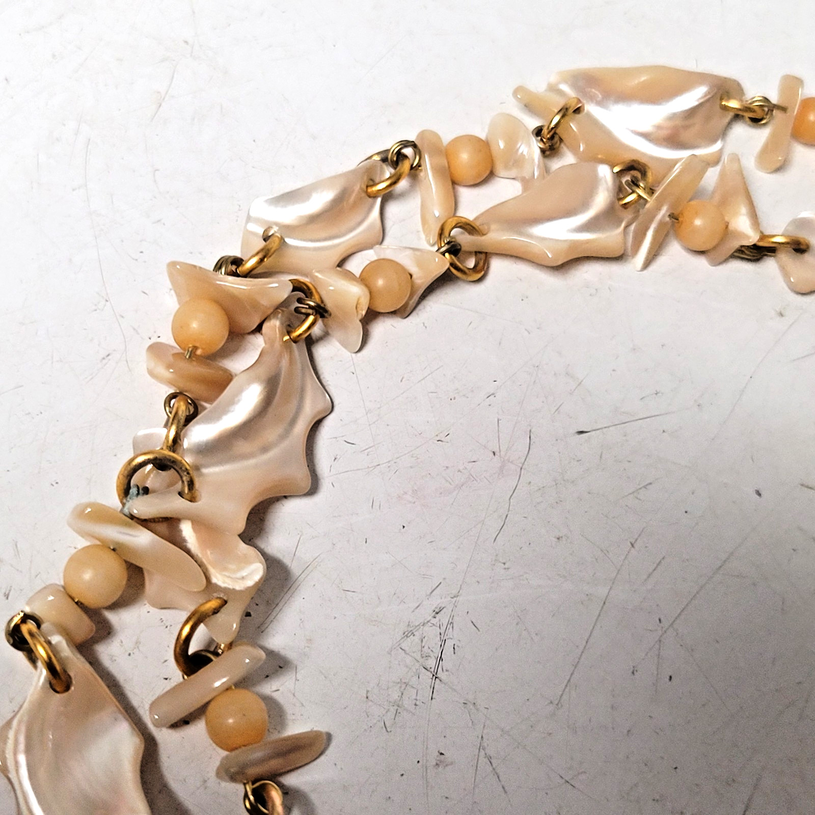 Vintage Mother-of-Pearl Sea Shell Beaded Necklace – 16″