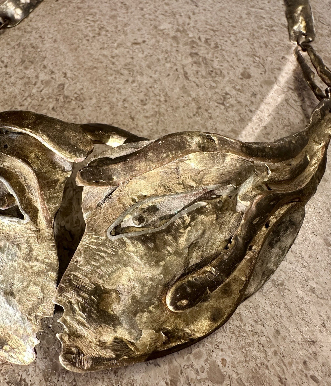 Vintage Armando Lozano The Kiss Bronze Brutalist Necklace Mexican Modernist Art