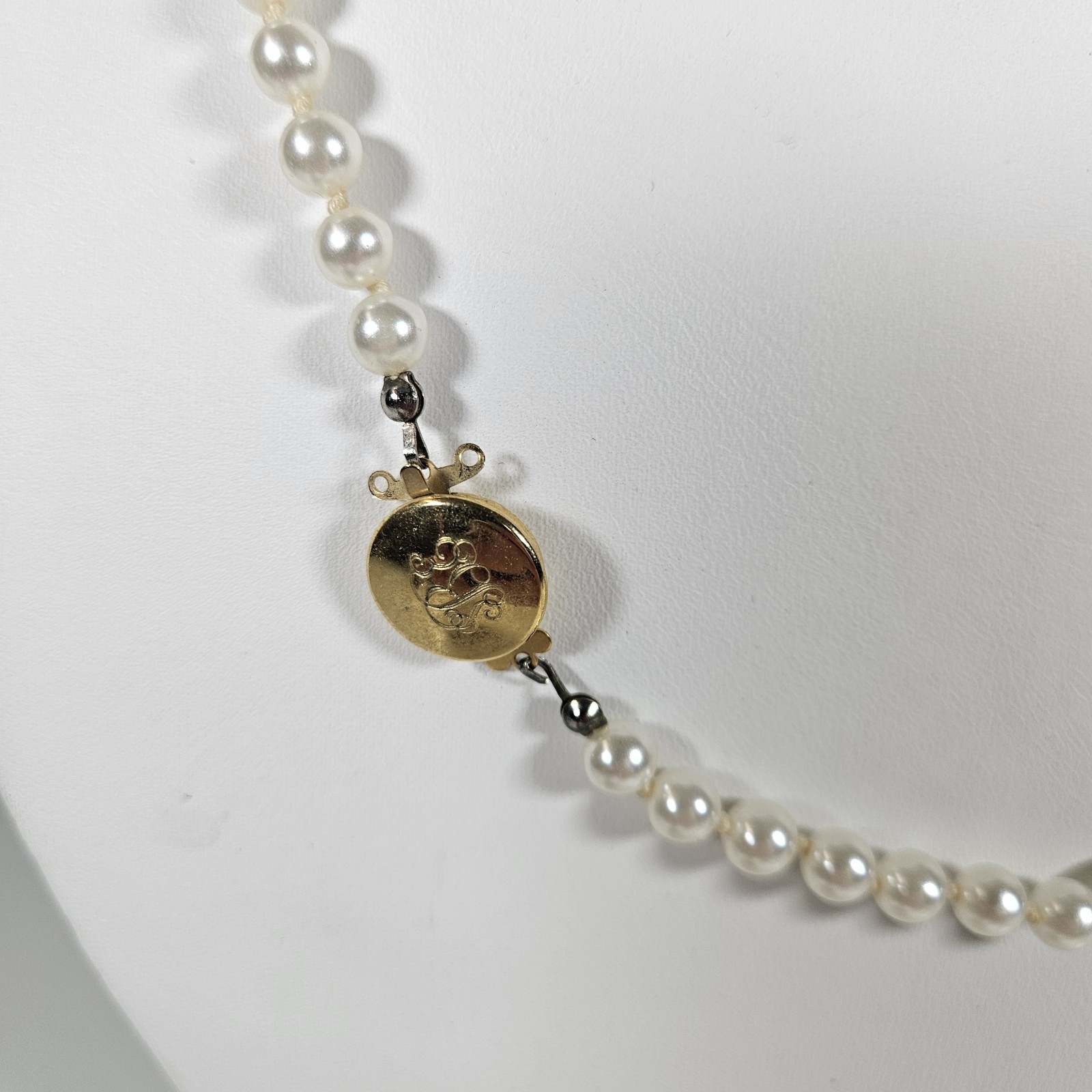Vintage Faux Pearl Necklace With Goldtone Fish Hook Clasp