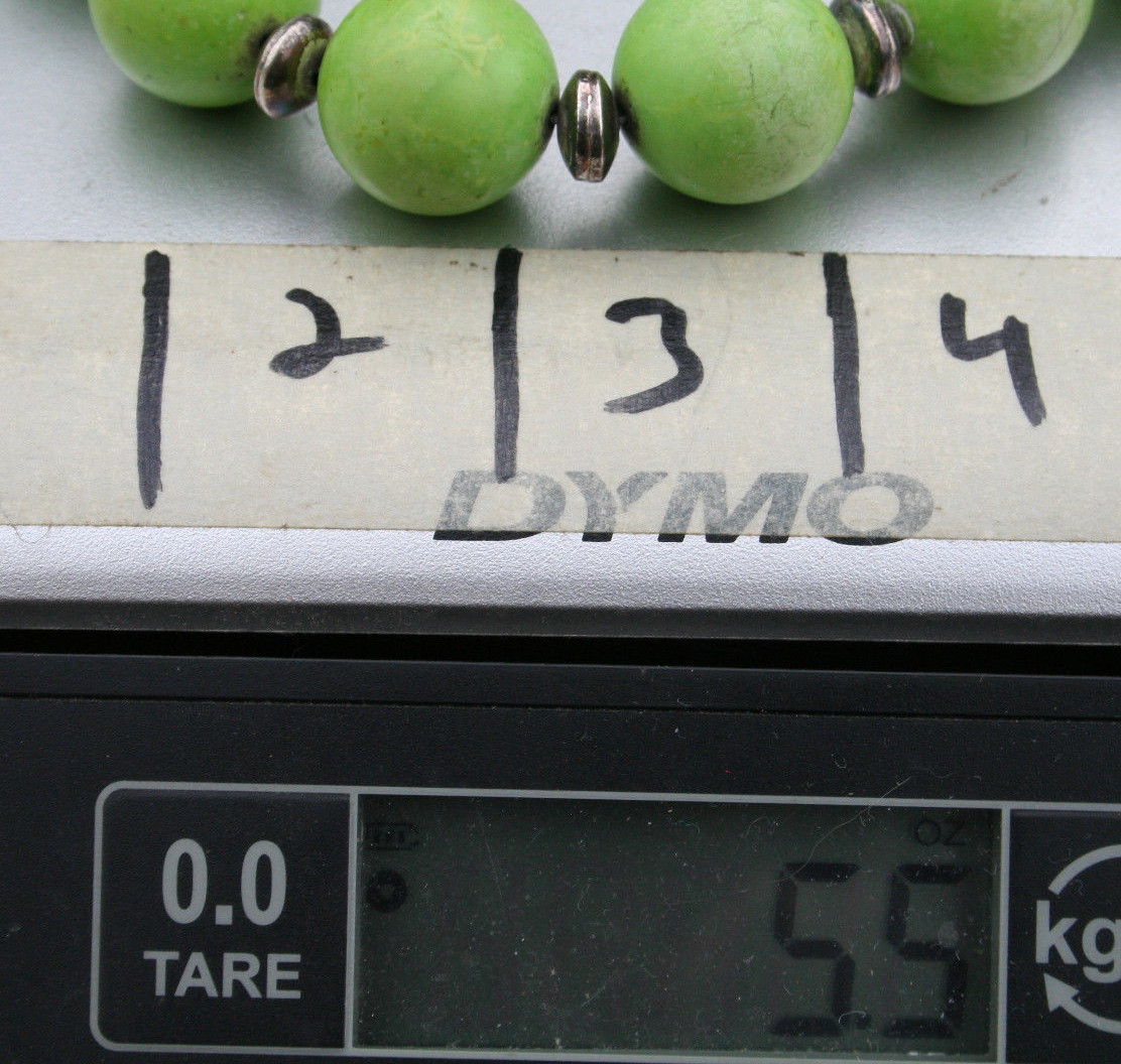 Vintage Dyed Green Agate Necklace 17″ Silver Tone Spacers 19 3/4″ or 18mm Beads