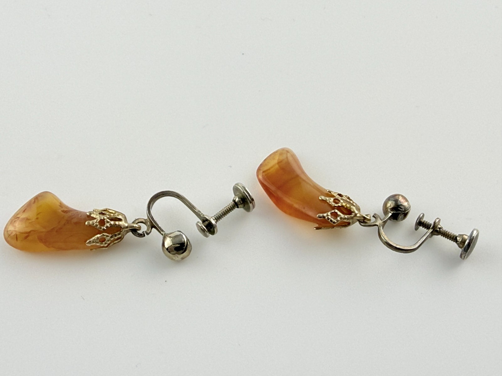 Vintage Costume Orange Banded Agate Screwback Earrings Screw Backs 1.25 Inches