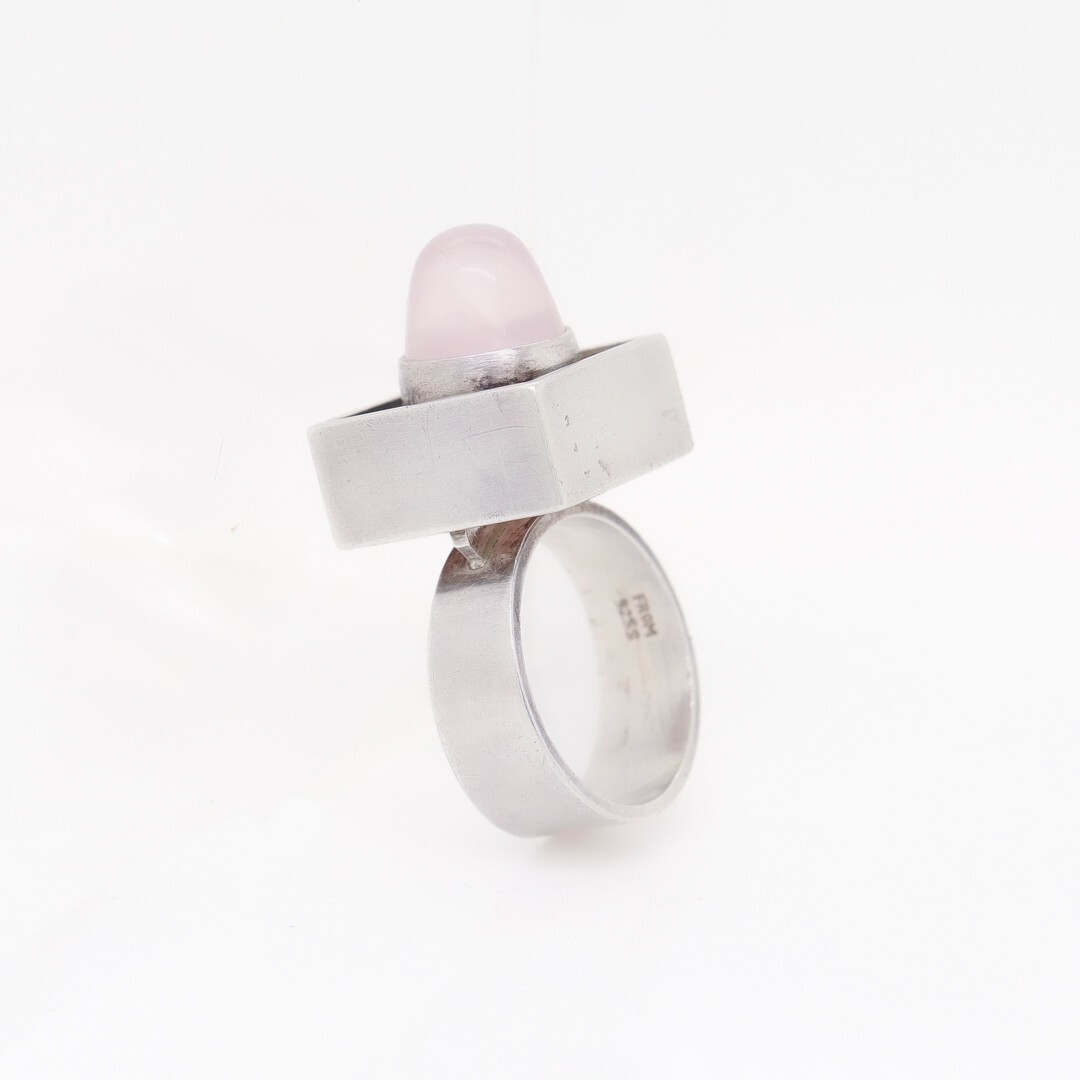 Vintage Neils Erik From Sterling Silver & Rose Quartz Bullet Cabochon Ring