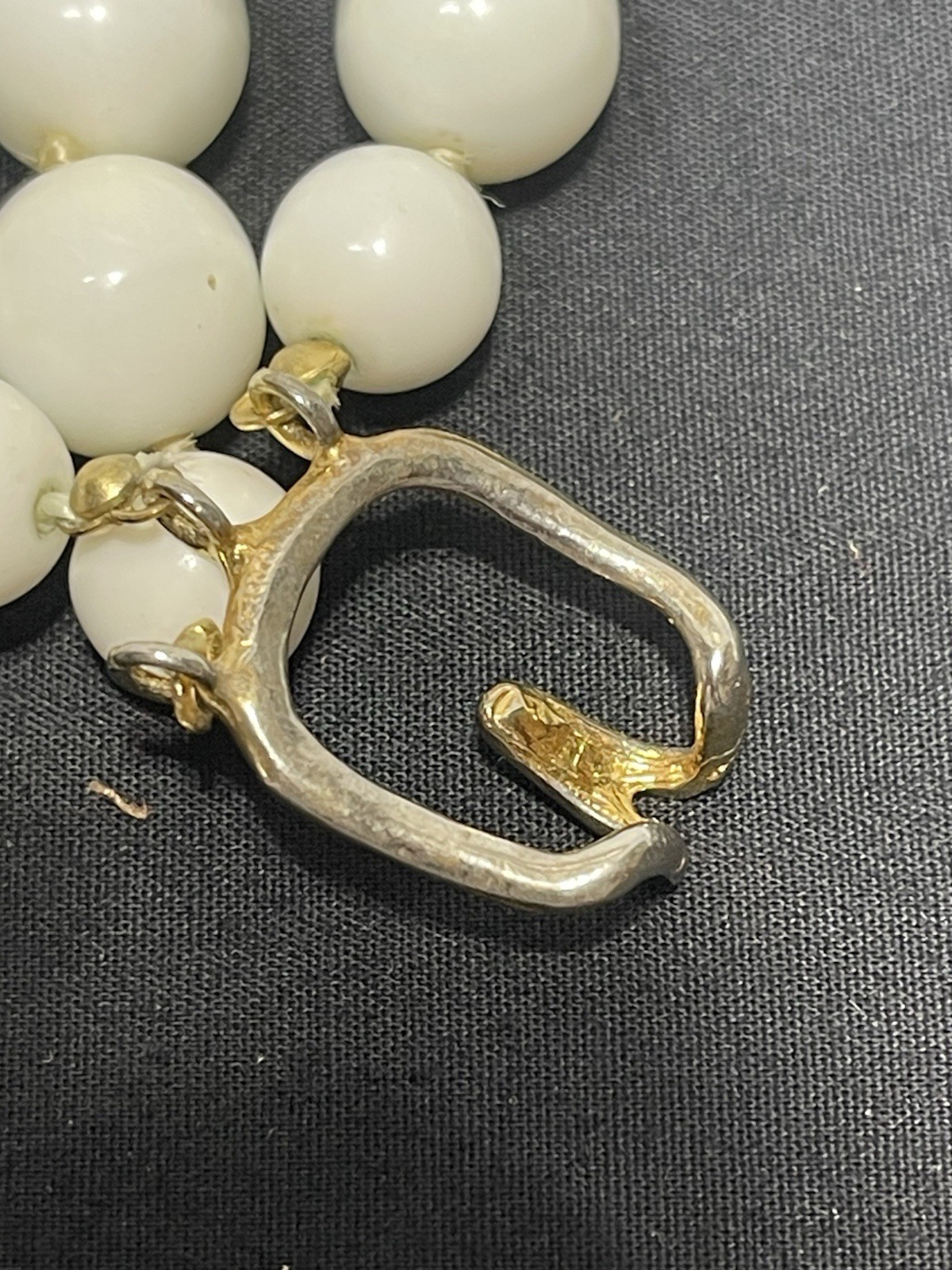 Vintage Les Bernard 3 Strand Hand Knot White Milk Glass Beaded Choker Necklace