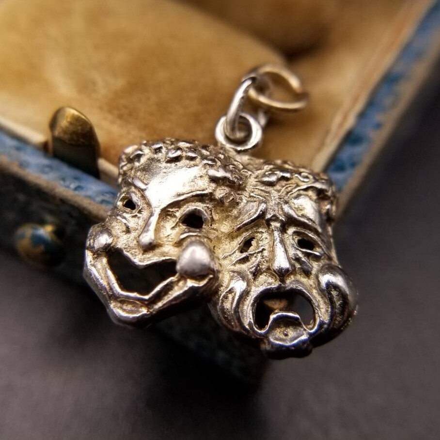 Two Face Smile/Sad Face Vintage Charm Silver Plated Pendant Head Sock and Baskin
