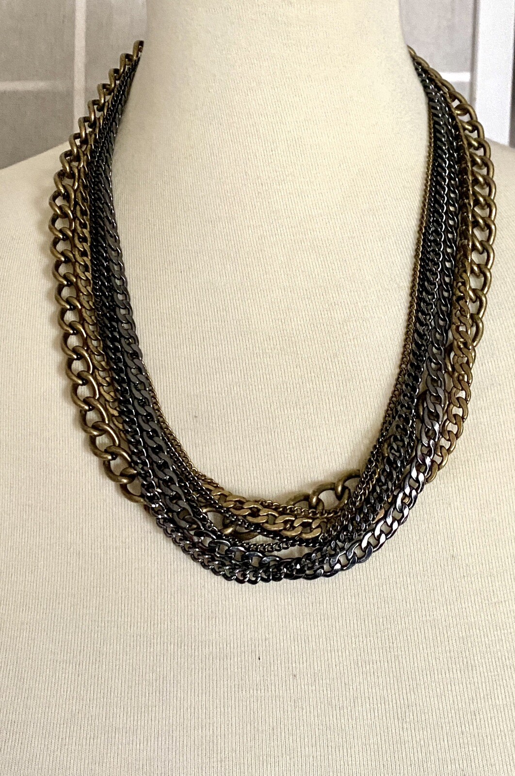 Premier Designs Brass Tone Gunmetal Multi Chain Fashion Necklace