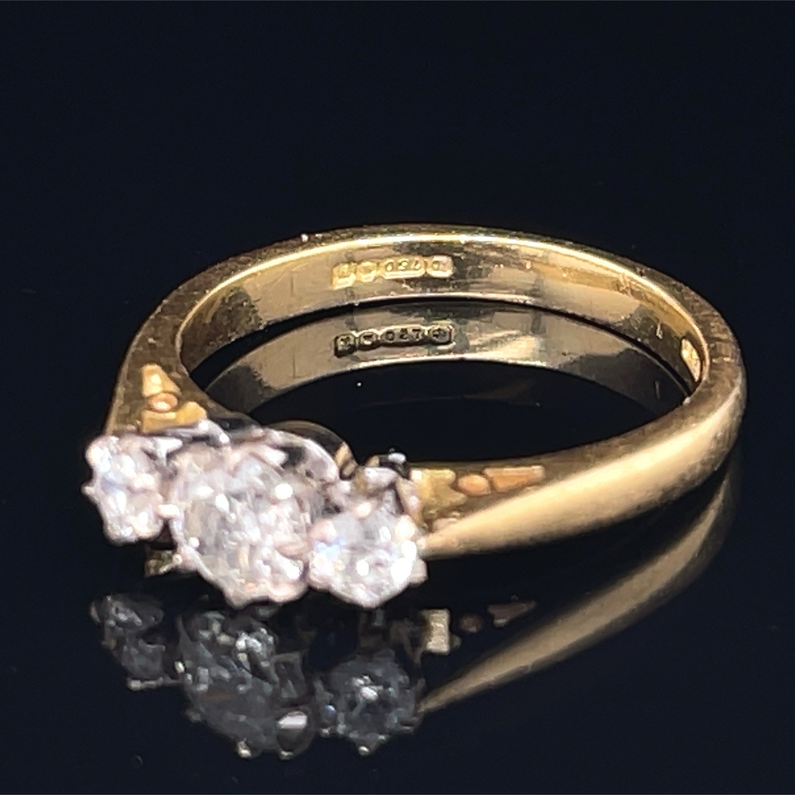 Vintage 3 Stone Old European Cut Diamond Ring 18K Gold English