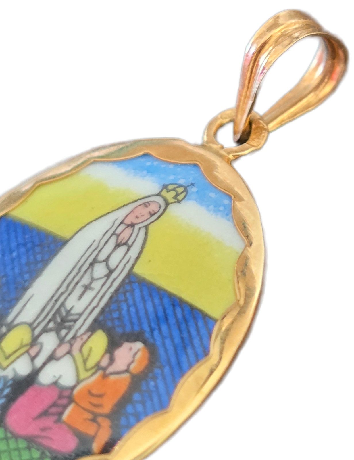 Antique Enameled Gold Medal Virgin Mary Madonna Pendant – 18K Gold