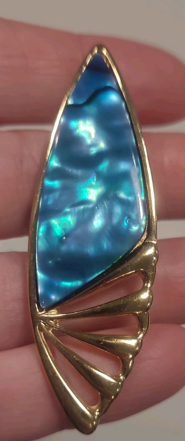 Ataahua Paua Shell Brooch Pin Gold Plated New Zealand Beautiful Vintage