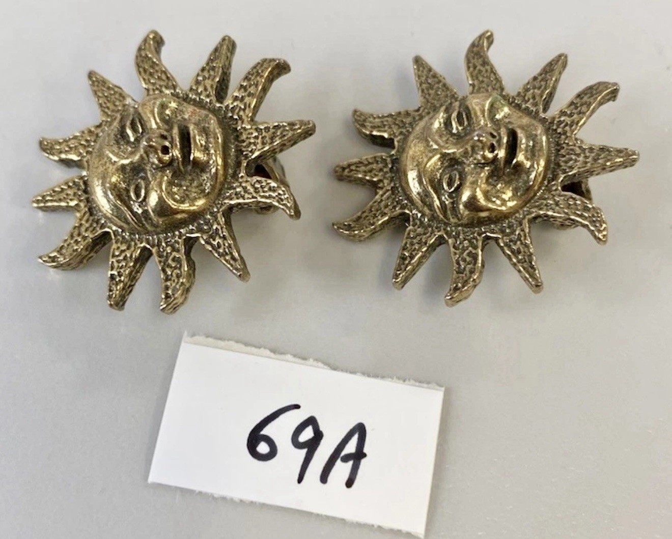 “Signed Zental Vintage Sun Face Earrings Gold-Tone Celestial Costume Jewelry”