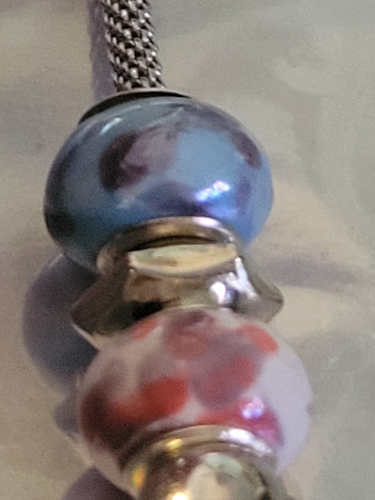 Sterling Silver Colored Art Glass Beaded Bracelet Toggle Clasp 7.5″