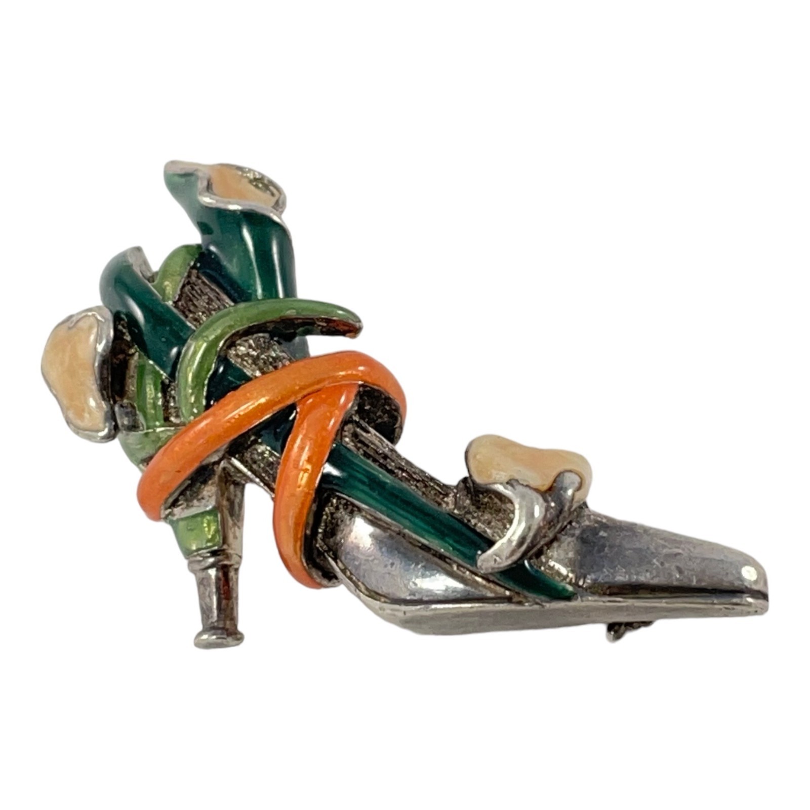 Vintage KJL Sterling 925 Calla Lily High Heel Shoe Enamel Brooch Signed