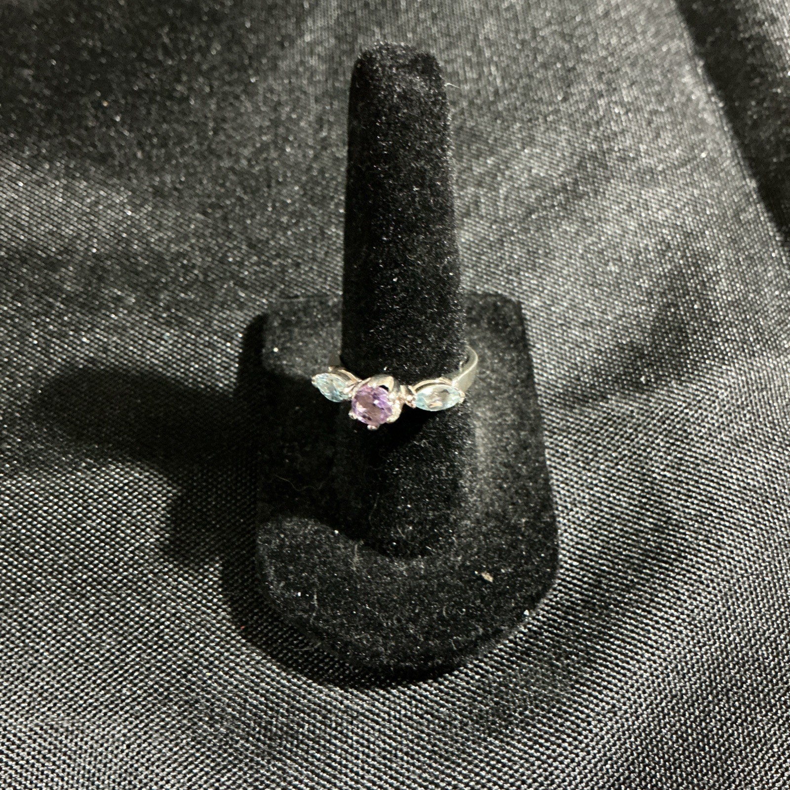 Vintage Amethyst And Aquamarine Sterling Silver Ring Size 6