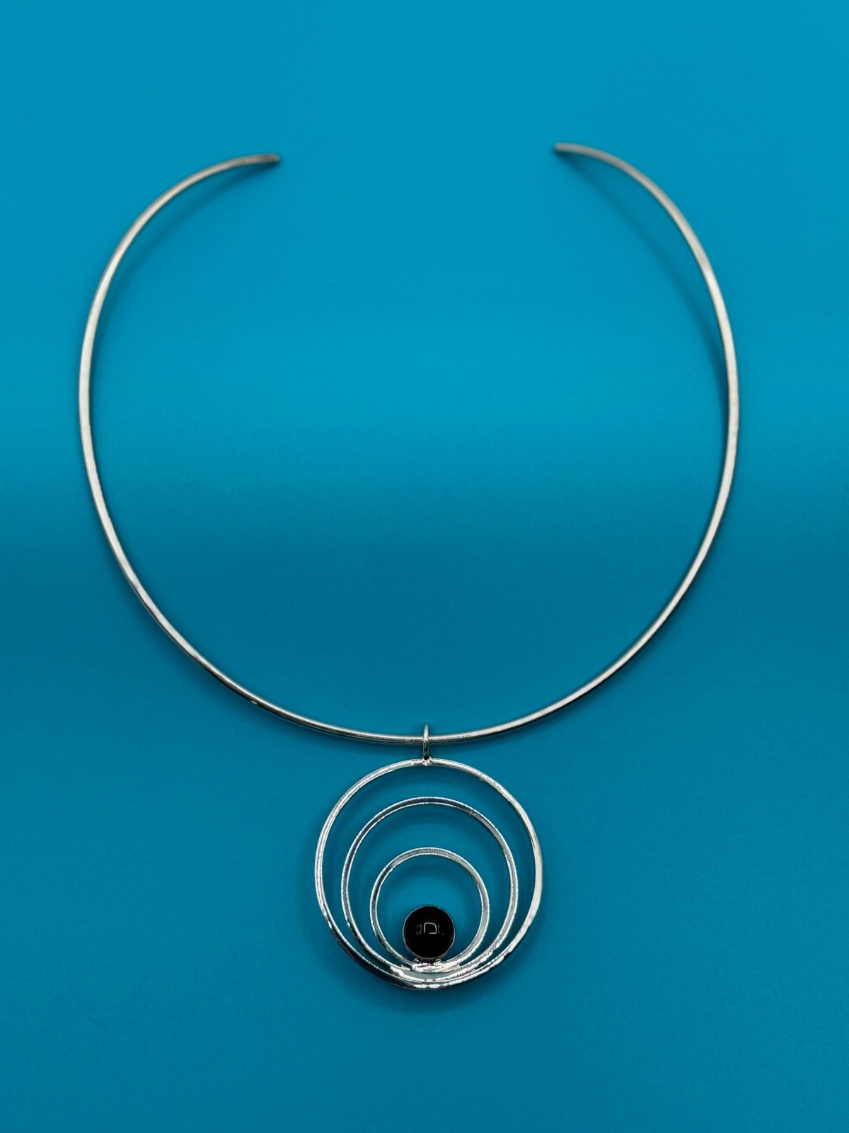 Dominique Dinouart Sterling Silver Double sided Onyx / Opal Pendant Necklace
