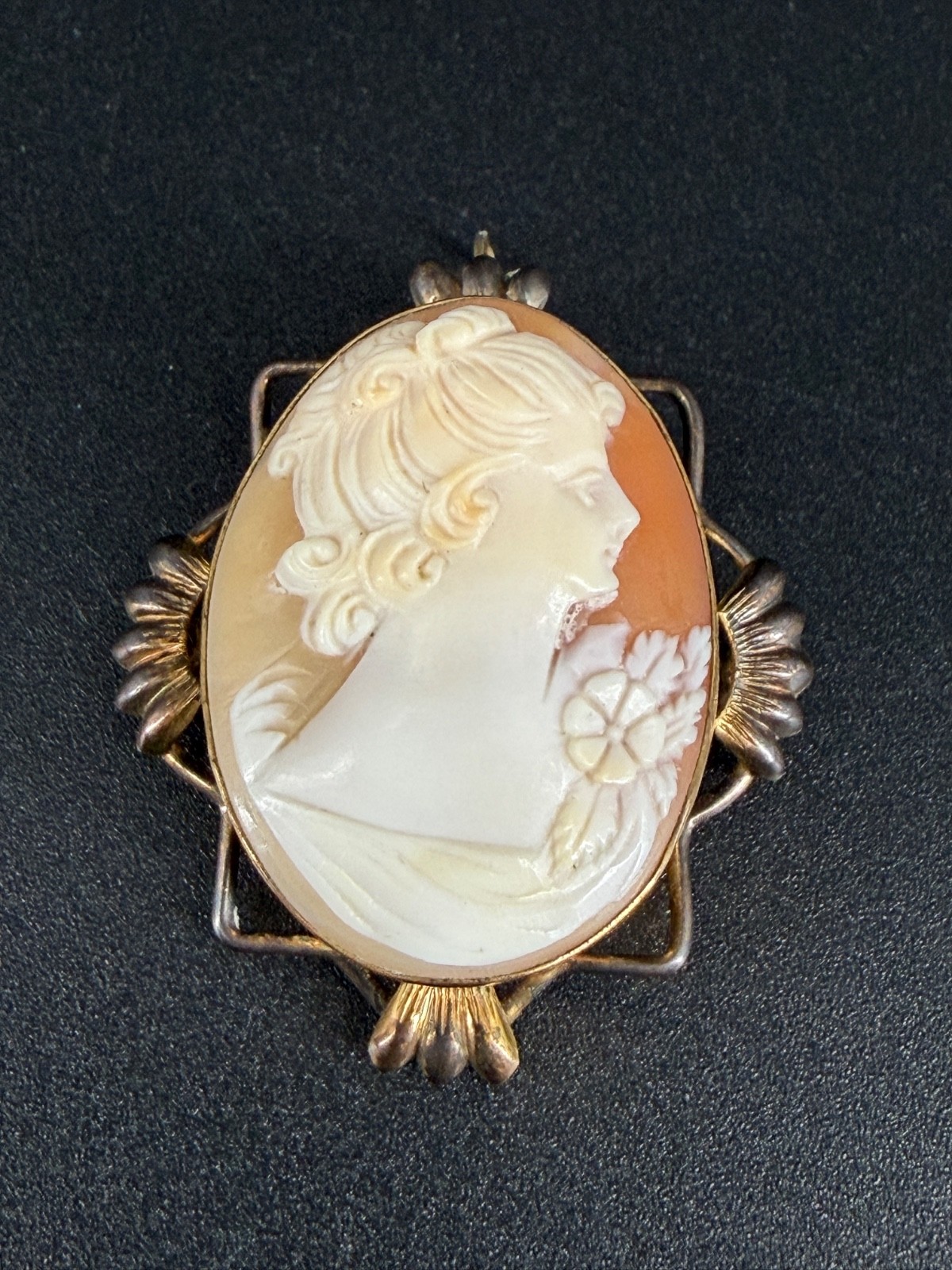 Vintage Shell Cameo Brooch Pendant 12K Gold Filled Lady Portrait Art Deco