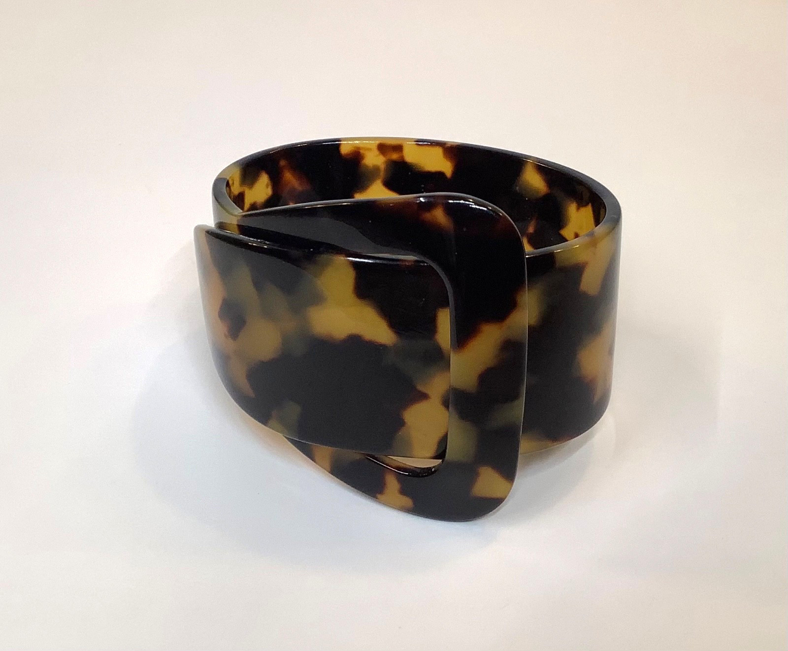 Vintage Faux Tortoise Shell Acrylic Lucite 2” Wide Buckle Bracelet Adjustable