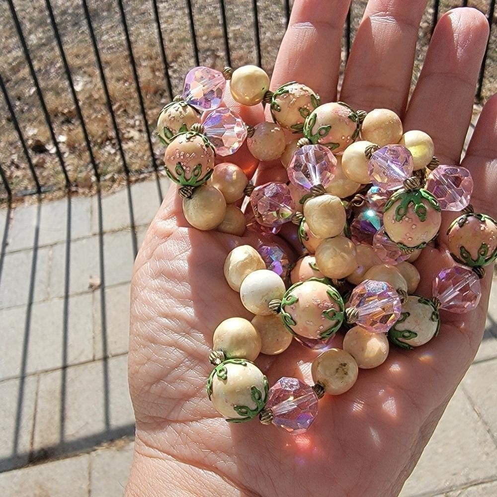 Vendome Vintage Signed “Garden Party” Crystal & Faux Pearl Necklace
