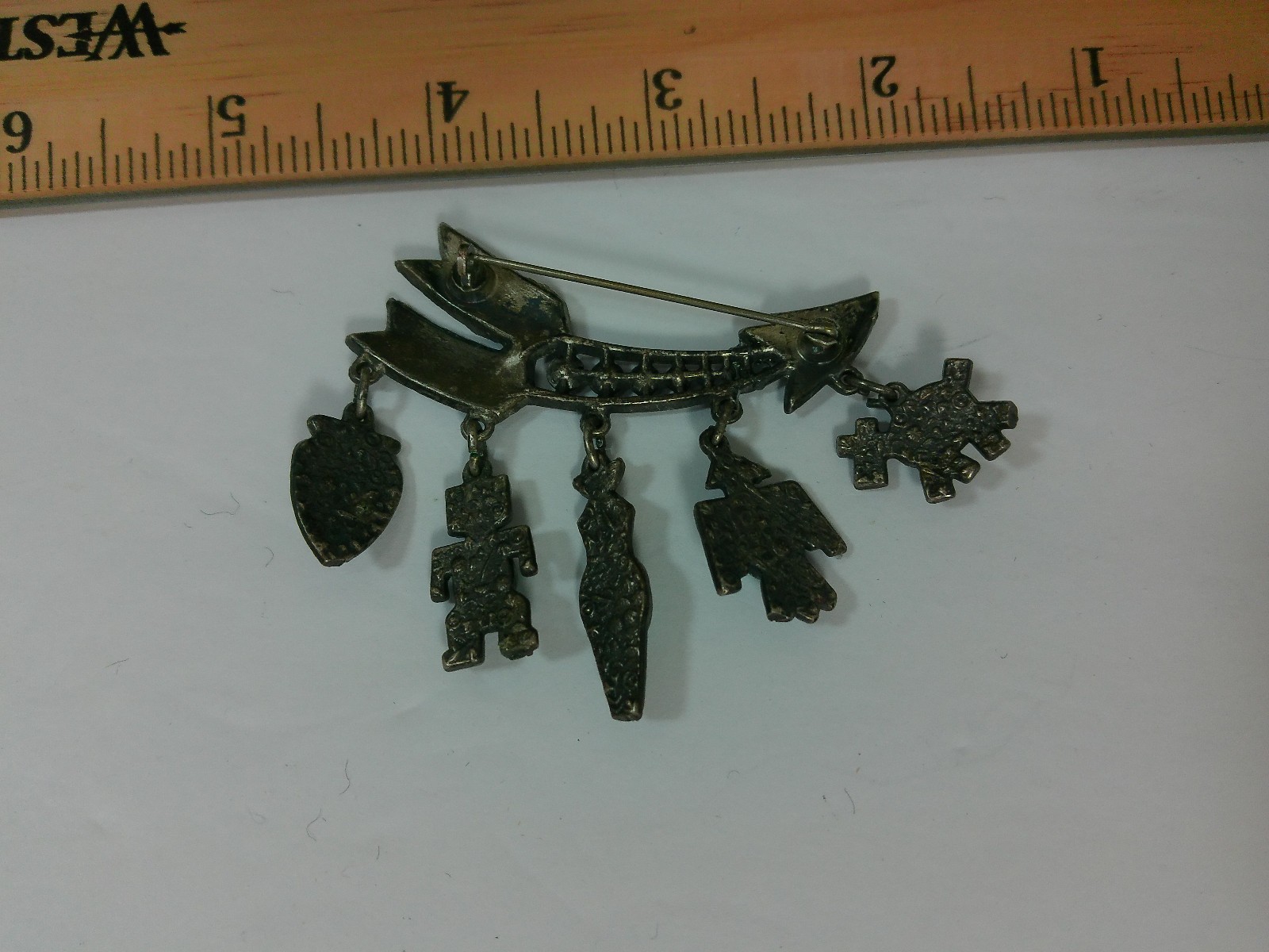 Vtg Native Symbol Faux Turquoise Stone ARROW Eagle Bird Horse Charm Pin Brooch