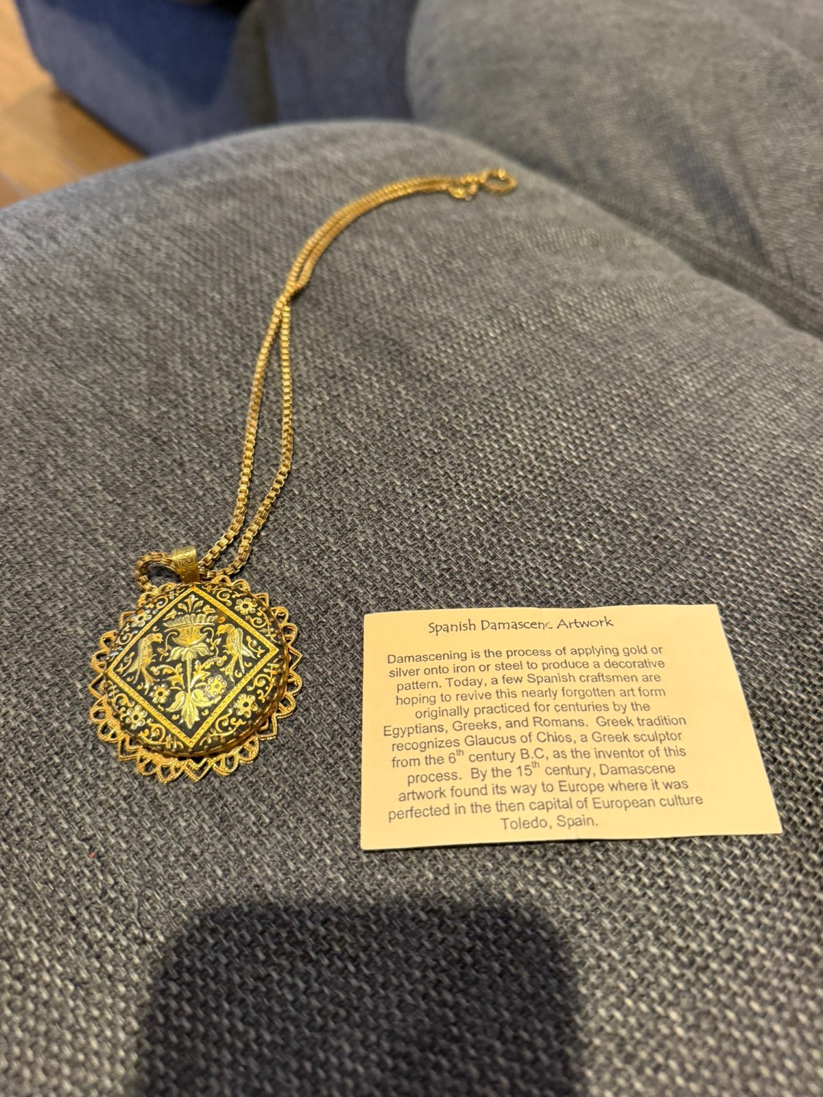 Vintage Signed Miriam Haskell Toledo Damascene Pendant Necklace