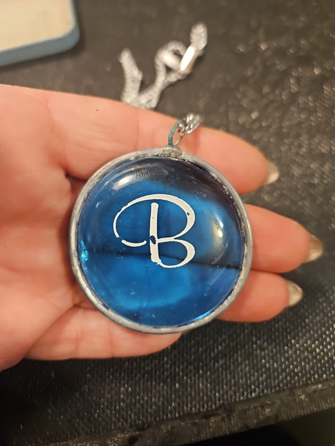 Vintage Glass Necklace With Initial “B ” on It ( Not Sure Brand)