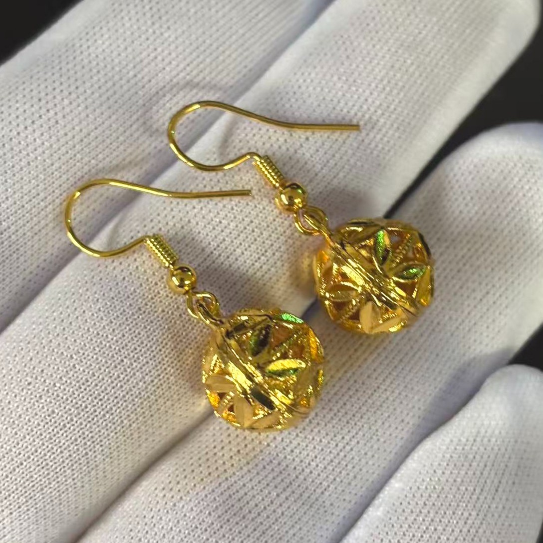 Vintage Gold-plated? (NOT SURE) Gold-ton Earrings Drop Dangle Balls No Mark