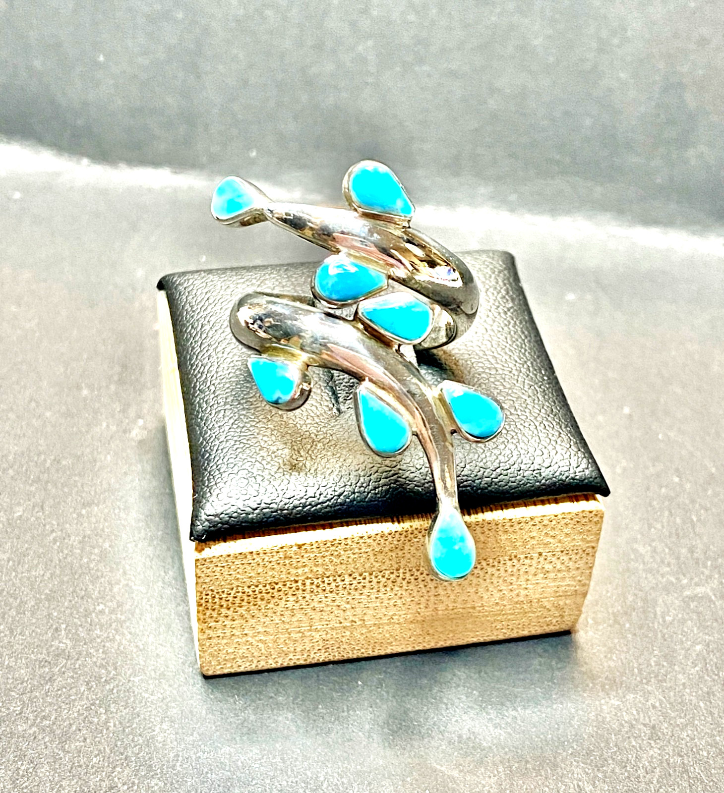 Vintage Sterling Silver Turquoise Dominique Dinouart Bypass Ring Size 8 1/2