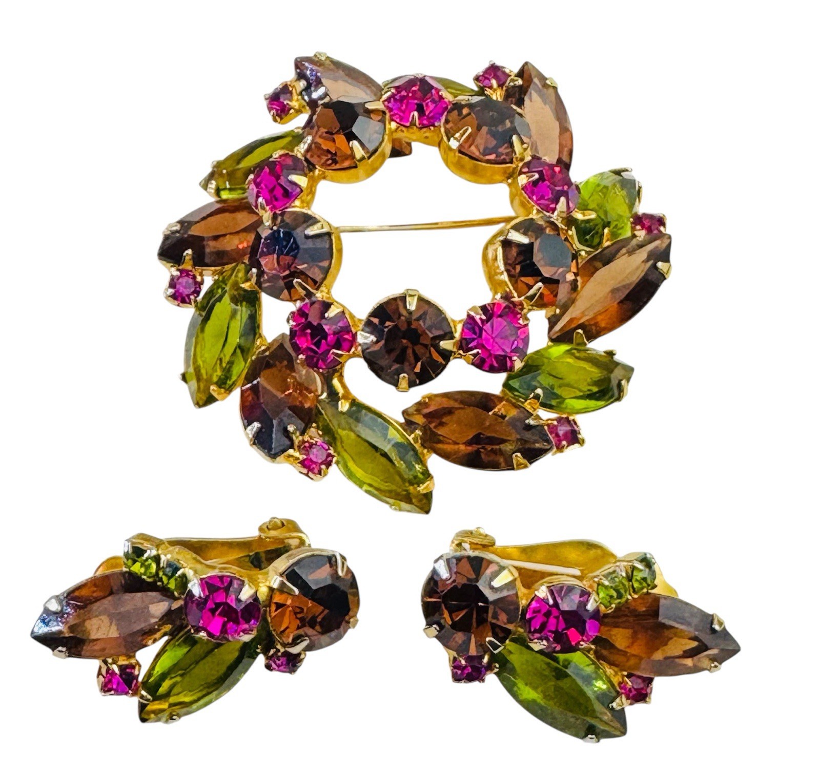 Juliana DELIZZA and ELSTER Circle Brooch with Matching Earring Clips BEAUTIFUL!