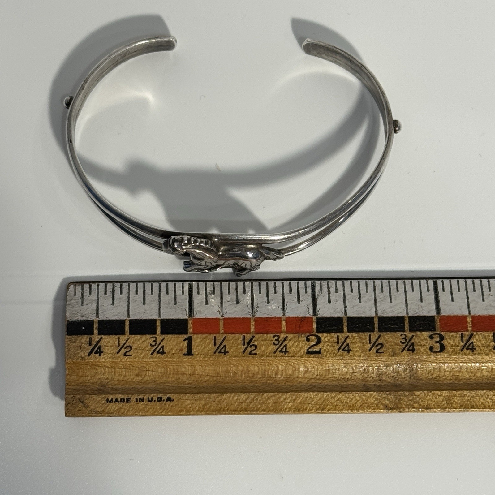 Vintage Signed Sterling Silver Double Cuff With Running Horse Bracelet
