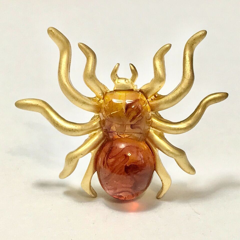 Vintage Honey Amber Spider Pin Brooch Insect Halloween Simulated Gold Plated