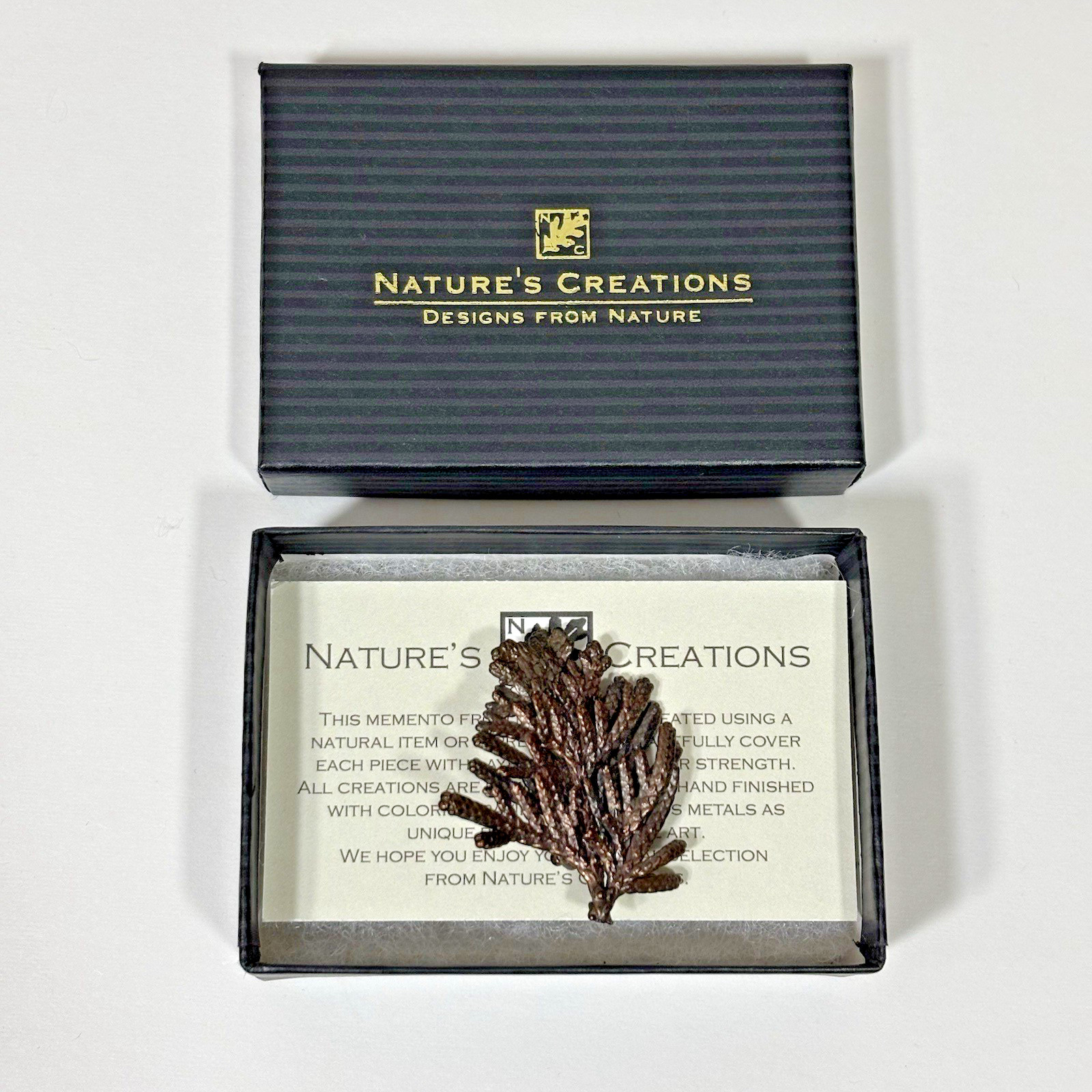 Nature’s Creations Lot of 2 Brooch Pin Copper Arborvitae Thujas & Geranium Leaf
