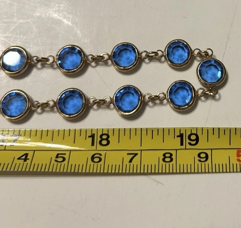 3 Vintage Faceted Austrian Crystal Window Necklaces Bezel Blue, Clear, Multi