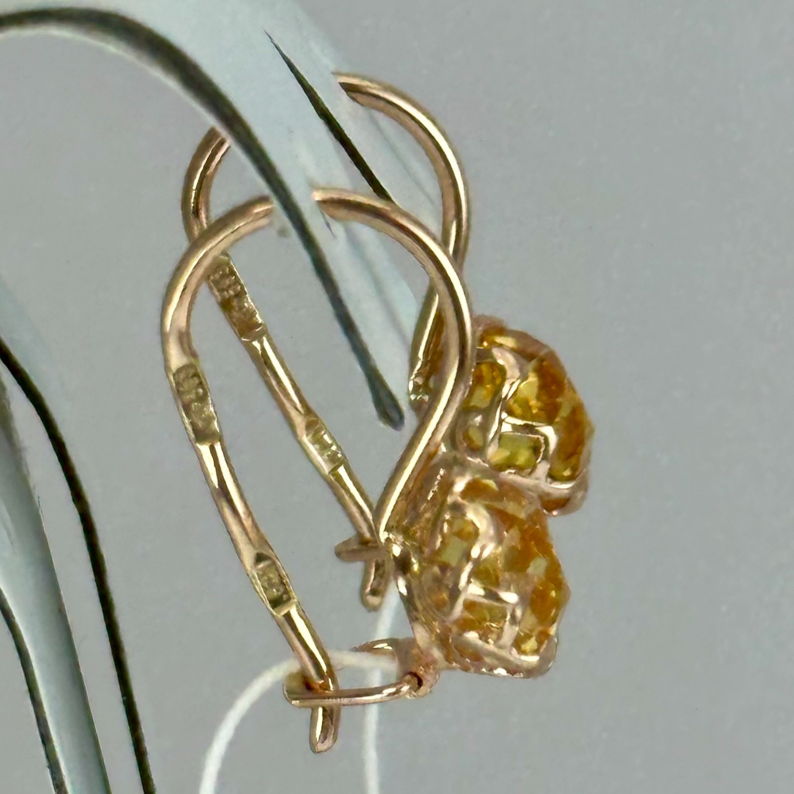 USSR Vintage Original Rose Gold Citrine (lab. made) Earrings 583 14K 2.16 g.